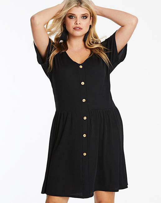 Fashion World Floaty Little Black Dress with Buttons
