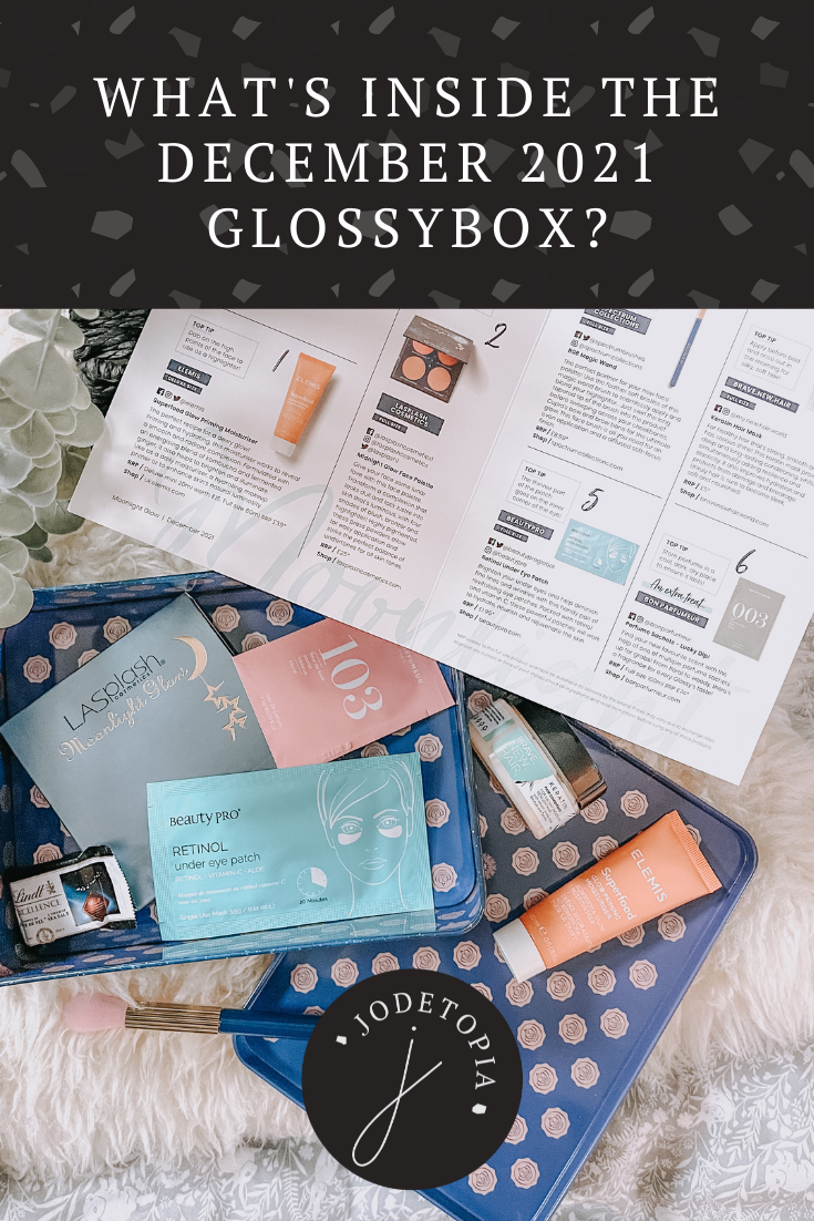 Glossybox December 2021 unboxing - pinterest graphic