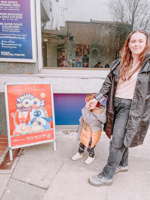 Jodie from Jodetopia and Arthur outside the Churchill Theatre in Bromley
